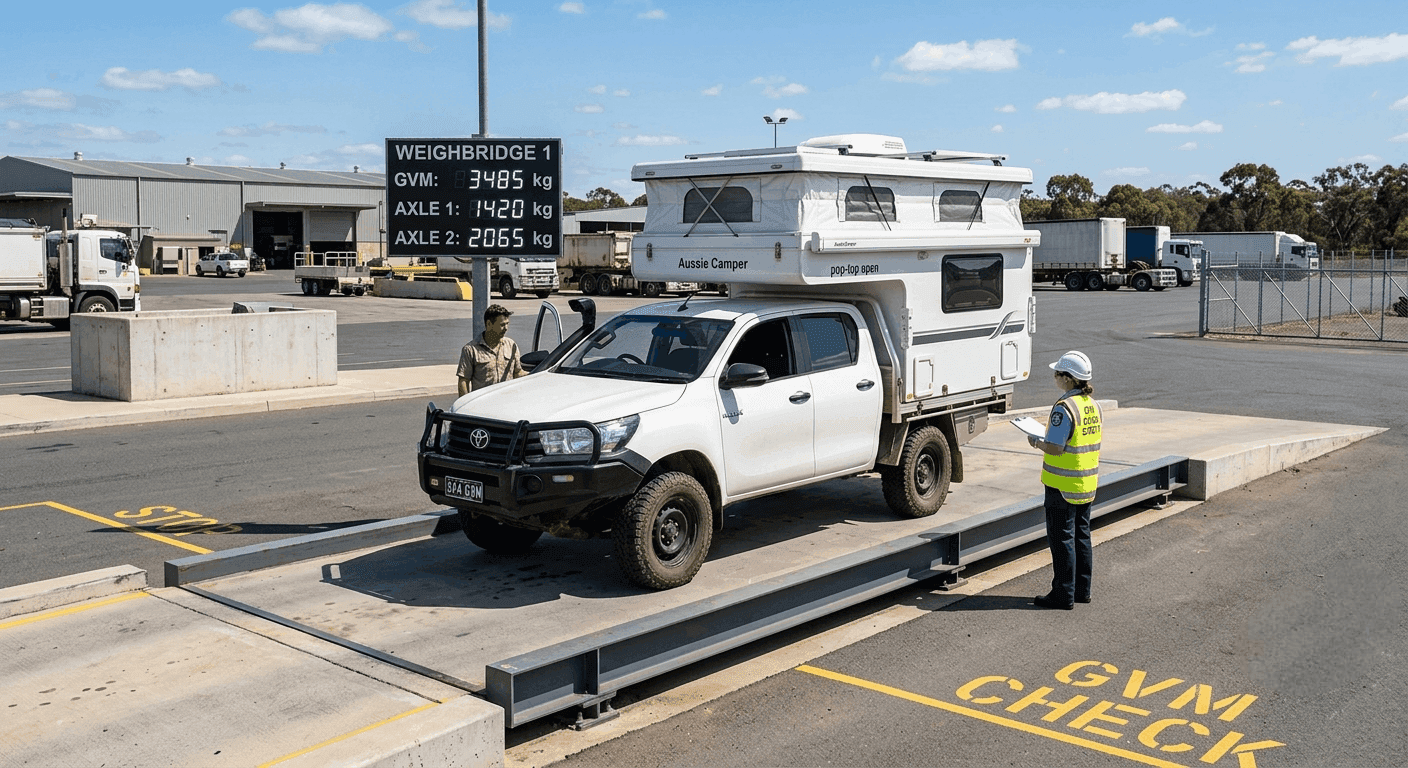 4x4 Ute on a weighbridge checking GVM and RAWR